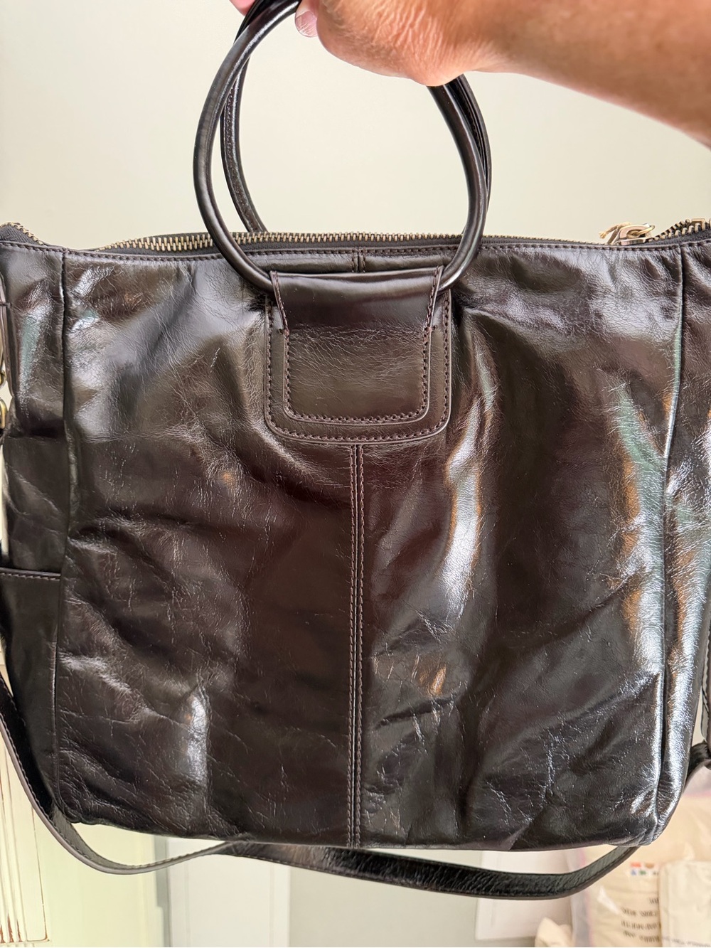HOBO Sheila Large Satchel in black polished leather - NEW - Picture 3 of 6